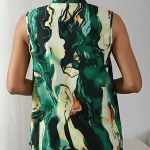 Tops - Luxe Marble Print Sleeveless Blouse green